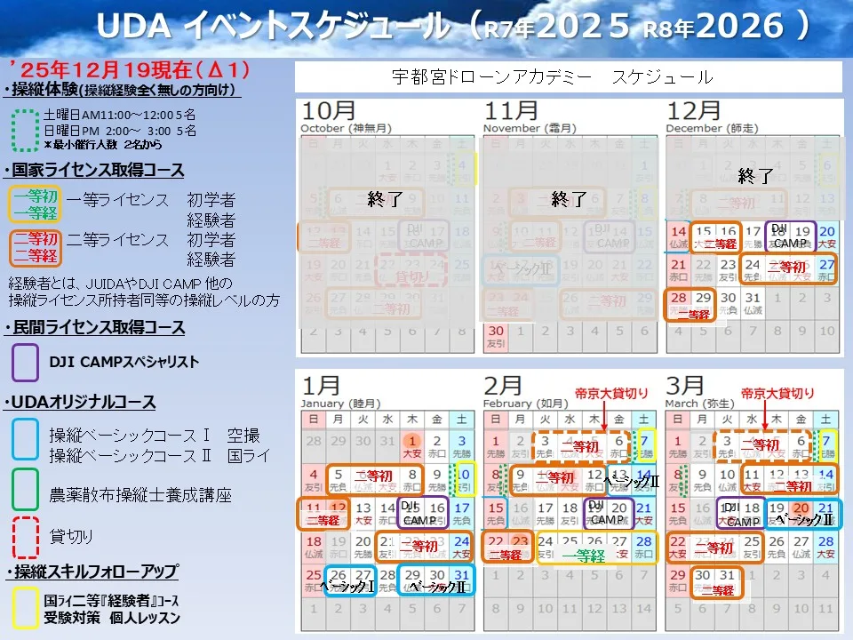 宇都宮ドローンアカデミー年間カレンダー